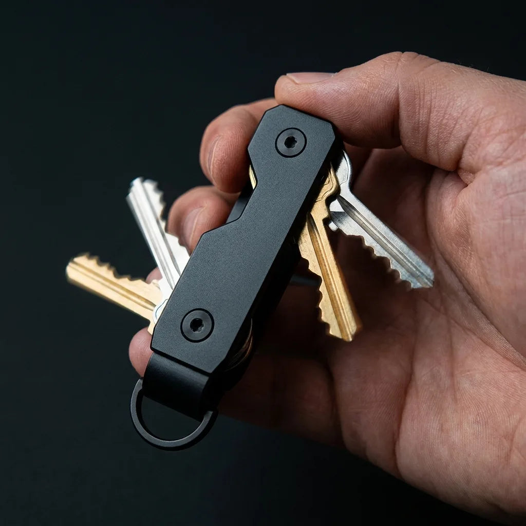 Mano abriendo el GUARDIÁN KEY con las llaves desplegándose en abanico